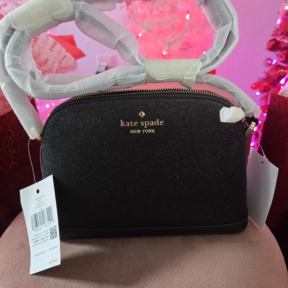NWT Kate Spade Black Glittery Dome Crossbody Bag